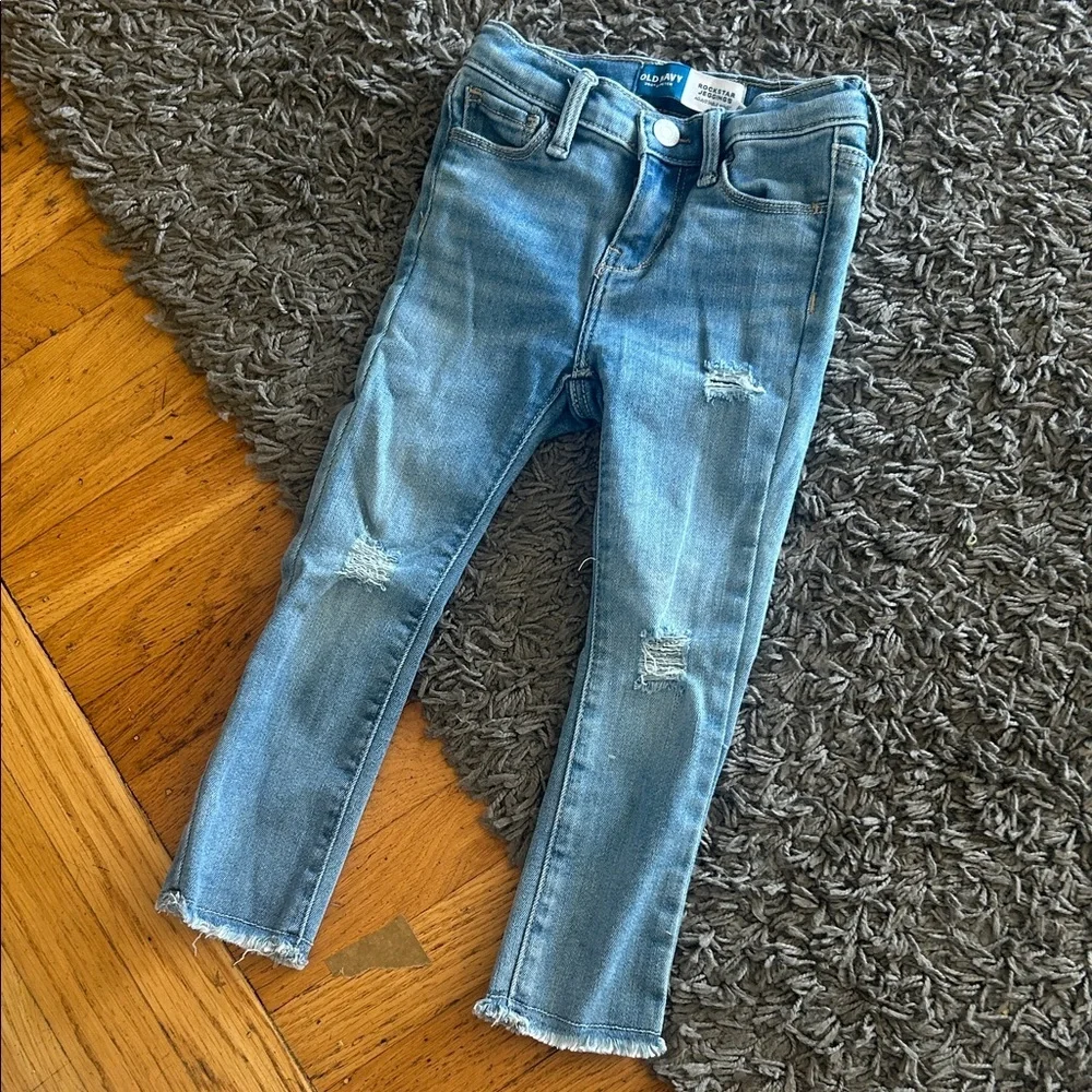 Toddler Old Navy Rockstar Jeggings Adjustable Waist Distressed Blue 3T Jeans